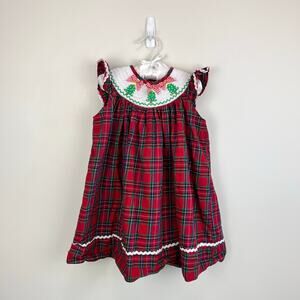 Lil Cactus Smocked Plaid Christmas Tree Dress 2T